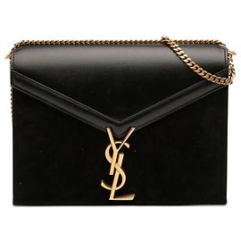 Borsa Saint Laurent Cassandra con chiusura monogramma in camoscio nero e pelle di vitello Nero