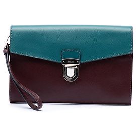 Prada Red Bicolor Saffiano Envelope Push Lock Clutch Red Dark red