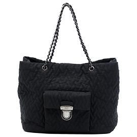 Tote Prada em Tessuto Impuntu Preto com Corrente Preto