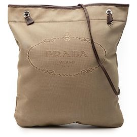 Prada Borsa a Tracolla in Tela Canapa Beige Logo Beige