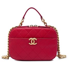Bolsa Camera Chanel Red Small CC Quilted Caviar com alça de mão Vermelho