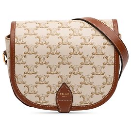 Céline Celine White Medium Triomphe Coated Canvas Folco Crossbody Bianco Crudo
