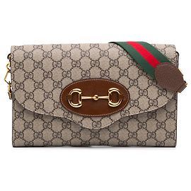 Bolsa Satchel Gucci Small GG Supreme Horsebit 1955 Bege Bege