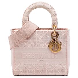 Dior Pink Medium Embroidered Canvas Cannage Lady D Lite Rosa