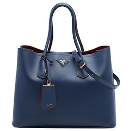 Prada Blue Large Saffiano Cuir Double Satchel Bleu