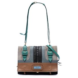 Sac Satchel Prada Gray Multicolore Glace Calf and Suede Patchwork Etiquette Marron Autre