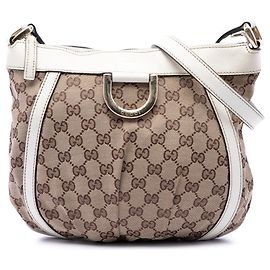 Bolsa Tiracolo Gucci Abbey D Ring em Lona GG Bege Bege