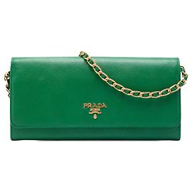 Prada Green Saffiano Lux Wallet On Chain Green