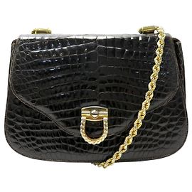 BORSA A MANO VINTAGE GUCCI IN PELLE DI COCCO MARRONE CON PATTA E TRACOLLA Marrone