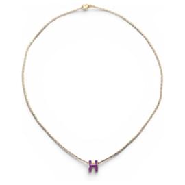 Hermès NEW HERMES POP H MINI NECKLACE GOLD CHAIN PURPLE LACQUER PENDANT Purple
