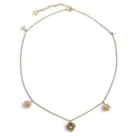 NEUF COLLIER DIOR CHRISTIAN DIOR BRELOQUES CHARMS FLEURS ROSES METAL DORE Doré