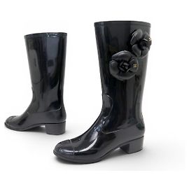 CHAUSSURES CHANEL BOTTES DE PLUIE CAMELIA 37 CAOUTCHOUC NOIR BOOTS SHOES Noir