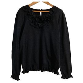 Autre Marque Leilian Mesh-Blumen-Lamé-Strickpullover Schwarz