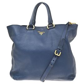 Prada Convertible Shopper Tote Vitello Daino Large Navy blue
