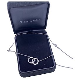 Collier Tiffany & Co. Charma Double Anneau Diamants Or Blanc 18k Argenté