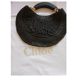 Bolsa Chloé de palha trançada preta e couro Preto