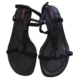Prada Black Patent Leather Flat Sandals Black