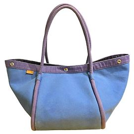 Hermès Lindy Beach Saco Cabas em Lona Azul e Couro Roxo Azul Roxo