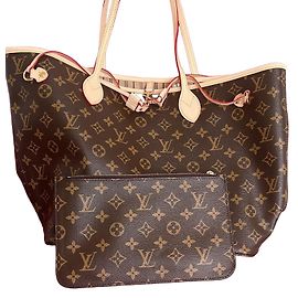 Saco Tote Louis Vuitton Neverfull MM Monogram Canvas com bolsa Marrom Monograma