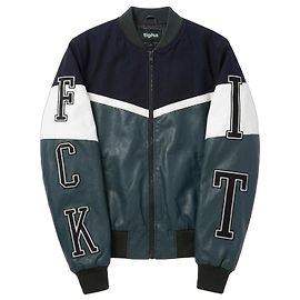 Autre Marque Giacca Bomber Varsity Tigha Lana e Pelle Nero Bianco Verde scuro