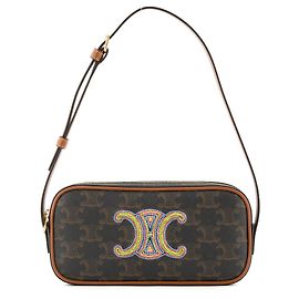 CELINE - Sac à épaule Triomphe mini Céline en toile enduite monogrammée Marron