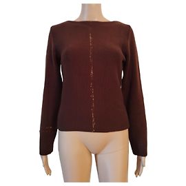 Pull-over Chanel en laine marron avec détails dorés Marron