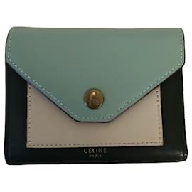 Céline Celine Tricolor Trifold Leder-Portemonnaie Beige Andere Grün