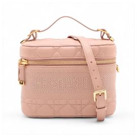 Dior Vanity Case Canvas Cannage 2-Way Handbag Pink Pink