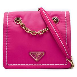 Bolsa Tiracolo Prada Small Tessuto com Aba e Corrente Rosa Rosa