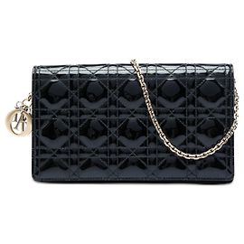 Bolso convertible Lady Dior de charol Cannage negro con cadena Negro