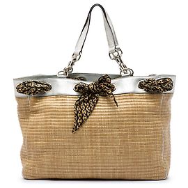 Gucci Positano Large Strohtasche beige mit Schal Beige
