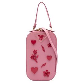 Borsetta per telefono satchel Prada Lux in Saffiano rosa decorata Rosa