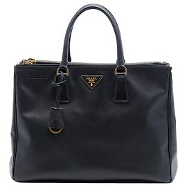 Bolsa Prada Galleria Double Zip Medium em couro Saffiano Lux preta Preto