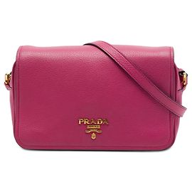 Bolsa Tiracolo com Aba Prada Vitello Phenix Rosa Rosa