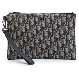 Blue Dior Oblique Canvas A5 Pouch Clutch Bag Blue