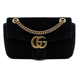 Borsa a tracolla Gucci Medium GG Marmont Matelassé in velluto nero Nero