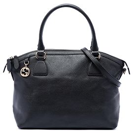 Gucci Medium Dome Satchel aus Kalbsleder in Schwarz mit GG-Anhänger Schwarz