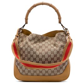 Borsa Satchel Gucci GG Canvas Bamboo Web Beige Beige