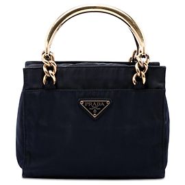 Blue Prada Tessuto Metal Handle Bag Handbag Blue