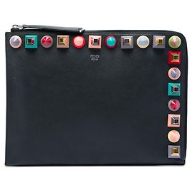 Black Fendi Studded Leather Clutch Black