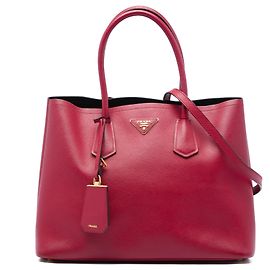Bolso Double Satchel Prada Grande de Cuero Saffiano Rojo Roja