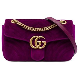 Bolsa de Ombro Gucci Medium GG Marmont Matelassé em Veludo Roxa Roxo