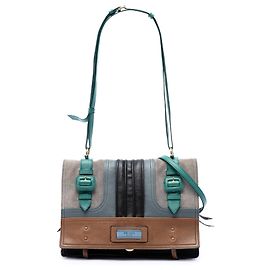Bolsa Satchel Etiquette em patchwork de camurça e couro de bezerro Glace multicolorido cinza Prada Cinza