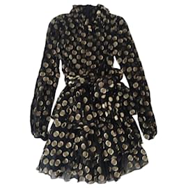 Dolce & Gabbana Gold Polka Dot Black Silk Dress
