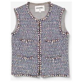Colete de tweed com acabamento em pérolas Chanel por Karl Lagerfeld SS17 Branco