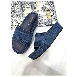Christian Dior Dway Iconic Denim Logo Platform Slides Sz.38 Pre-owned Other