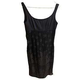 Autre Marque Lorenzo Riva Kleid aus schwarzer Seide und Spitze Schwarz