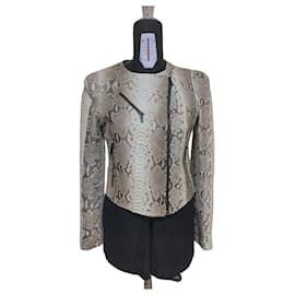 Autre Marque Veste Biker Pellessimo Paris en cuir de python naturel Roccia Multicolore Beige Gris