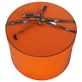Hermès Caixa de Chapéu Redonda Laranja Laranja