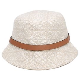 Cappello bucket Loewe in jacquard Anagram e vitello Beige